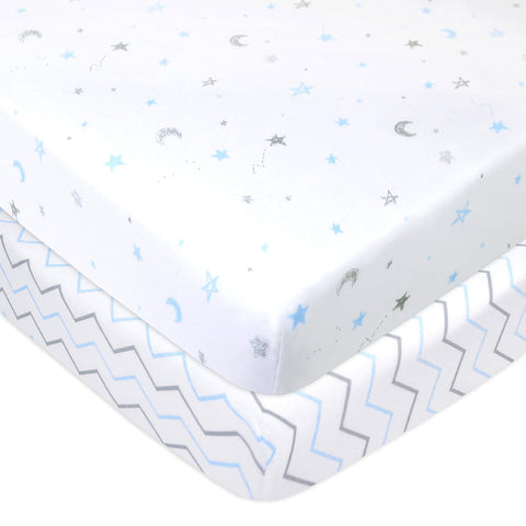 American Baby Company 2 Pack Fitted Pack and Play Sheet 39x27",Blue Star/ZZ