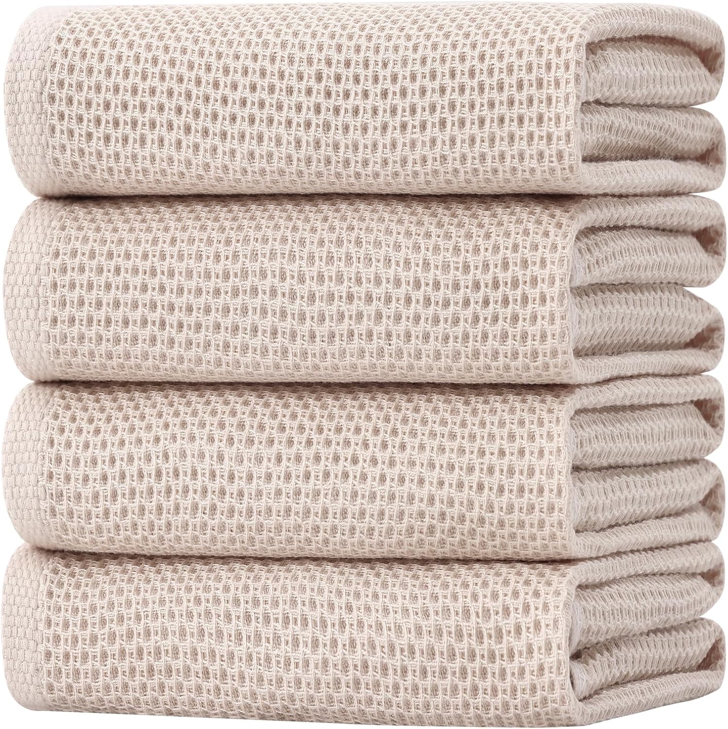 Homaxy 100% Cotton Oversized Waffle Weave Kitchen Towels 4-Pack, Beige