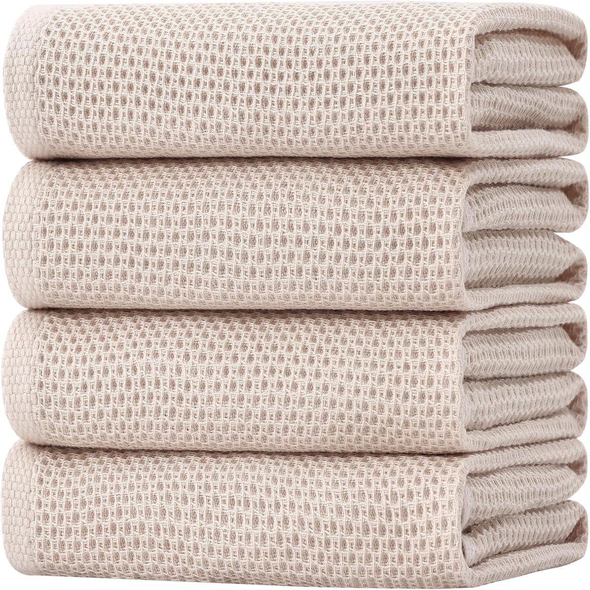 Homaxy 100% Cotton Oversized Waffle Weave Kitchen Towels 4-Pack, Beige