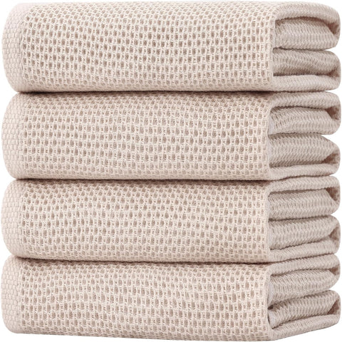 Homaxy 100% Cotton Oversized Waffle Weave Kitchen Towels 4-Pack, Beige