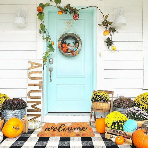 IZUS Fall Hello-Pumpkin Welcome-Doormats Outdoor-Entrance Autumn Harvest-Festival Non-Slip Frontdoor Mat 17x29inch