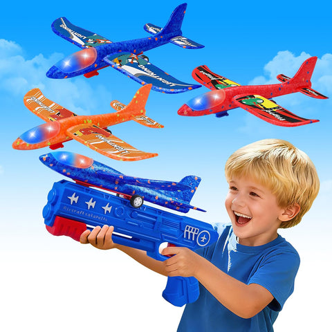 LJZJ 3pk LED Foam Plane Launcher, 2 Modes Outdoor Toy Gift Boys Girls 3+