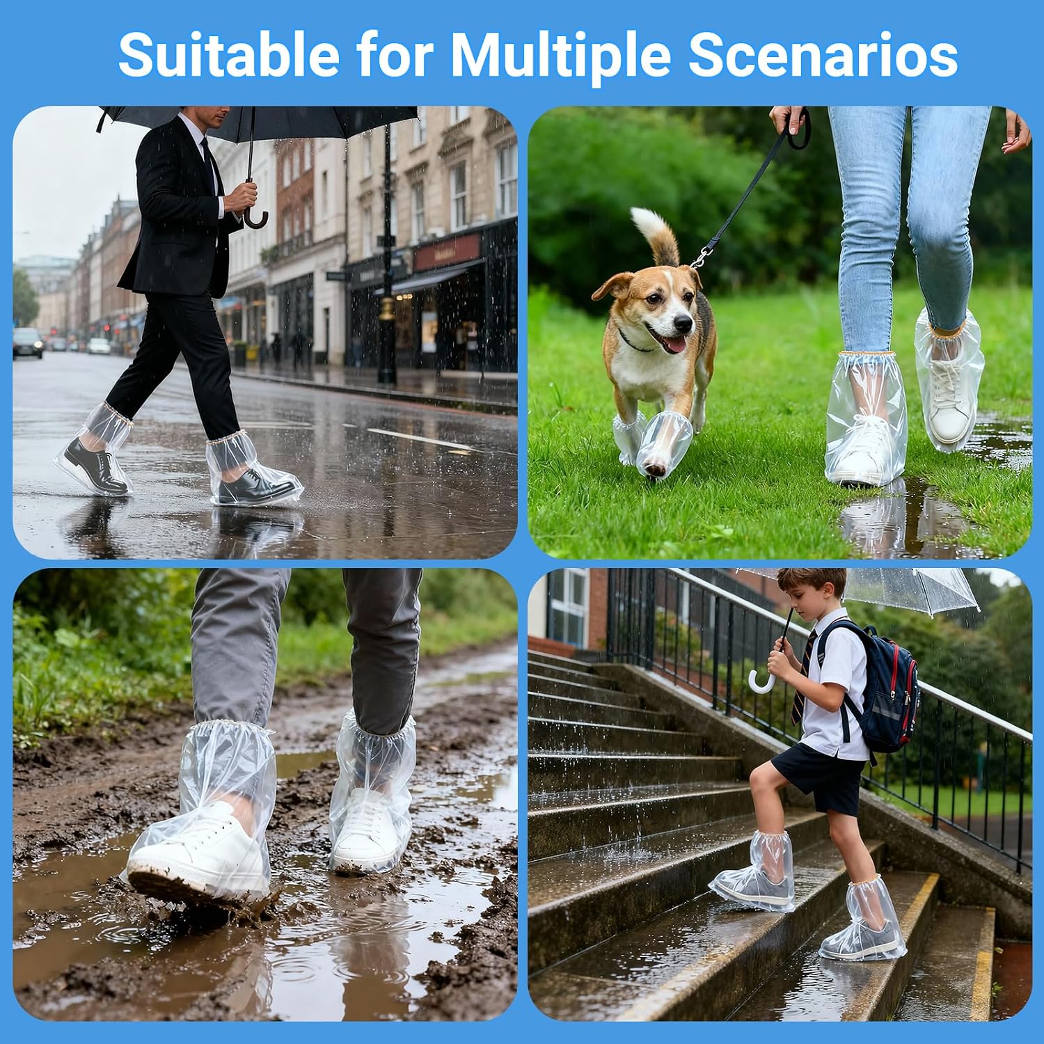 20 Pcs Waterproof Shoe Covers for Rain, Shoe punchos for Women & Men, Thickened PE material, Non-slip, Disposable, Slip-On, Outdoor Overshoes for Wet Weather, Commuting, Dog Walking (Clear)