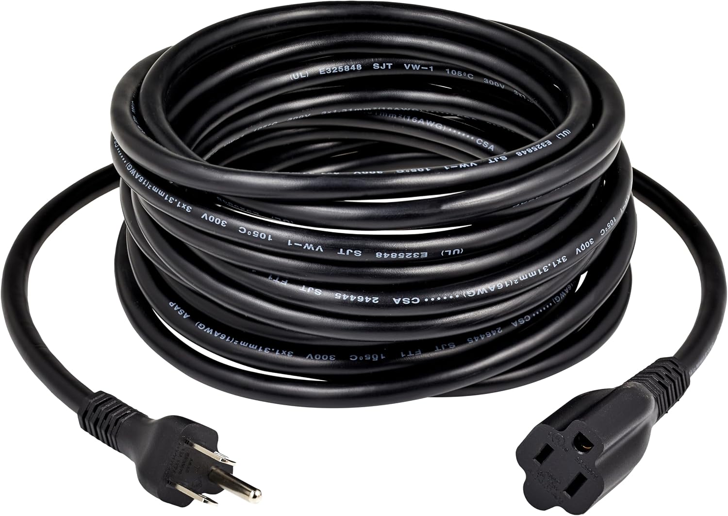 Amazon Basics Extension Cord, 25 Ft, 3 Prong Outlet Extender, Indoor Power Cord, 13 Amps, 125V, Black
