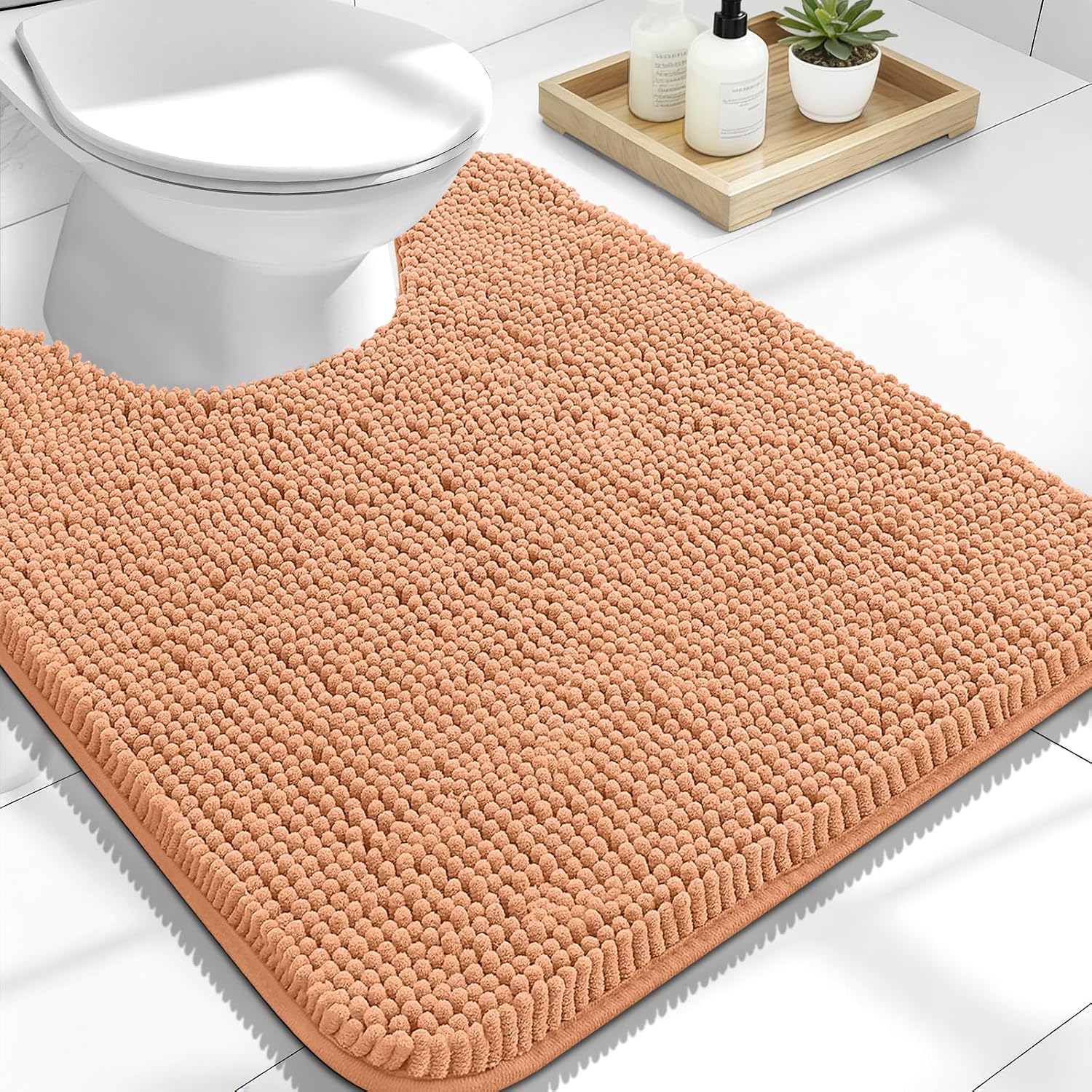 OLANLY Toilet Rugs U-Shaped 24x20, Soft Absorbent Chenille Contour Rugs