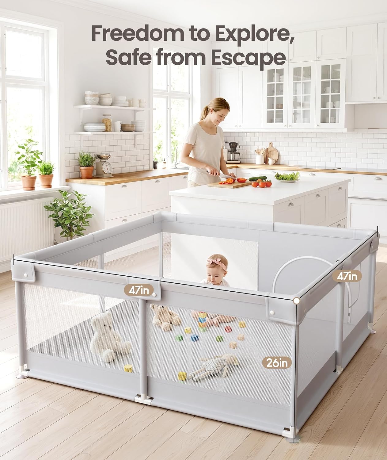 Fodoss Baby Playpen, 47×47in Playpen for Babies and Toddlers with Door
