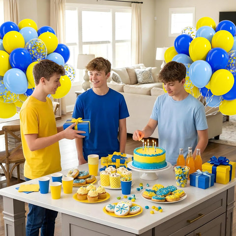 60pcs 12inch Blue and Yellow Balloons with Blue Yellow Confetti Balloons