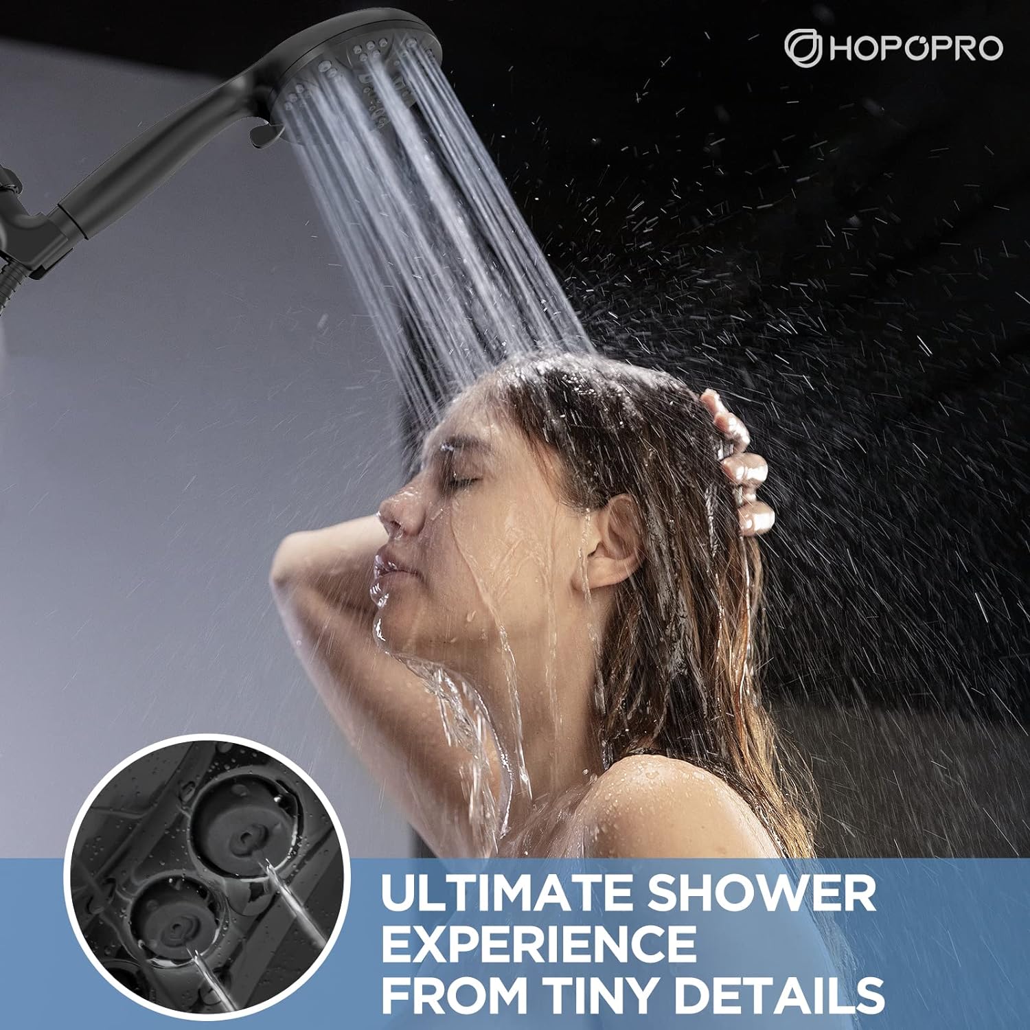 HOPOPRO 7-Mode High Pressure Hand Shower Head with Power Wash, Matte Black