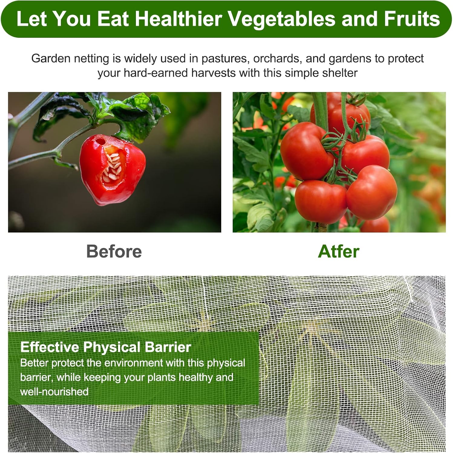 Jevrench 4 x 25 ft Garden Netting Row Cover, Ultra Fine Mesh for Plants