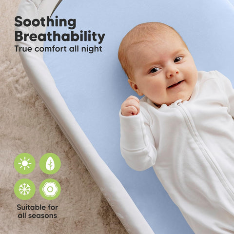 2pk Organic Baby Bassinet Sheets Boys, Girls, Fitted Sheet (Blue Flax)
