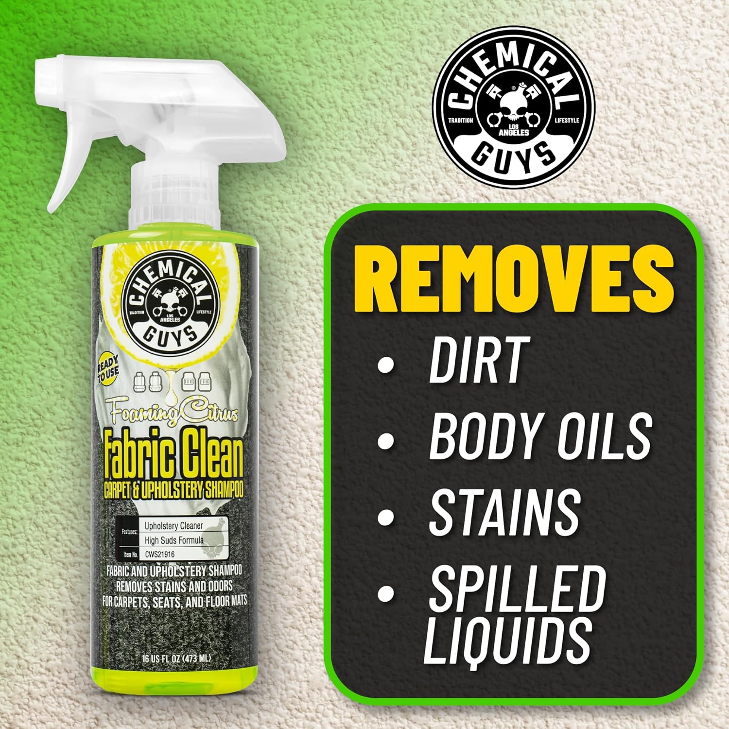 Chemical Guys, Citrus Fabric & Carpet Cleaner, Ready-to-Use Spray, 16 oz