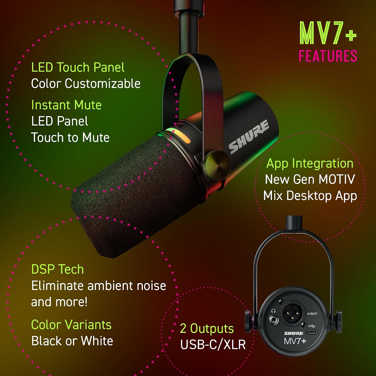 Shure MV7+ USB-C & XLR Podcast Dynamic Microphone - Black