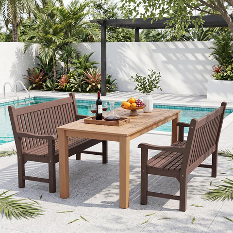 Psilvam 2-Person Outdoor Bench with 700 Lbs Weight Capacity, Brown