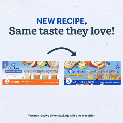 Gerber Stage 2 Breakfast and Dinner Variety Pack, 4 Oz, 16 Pack