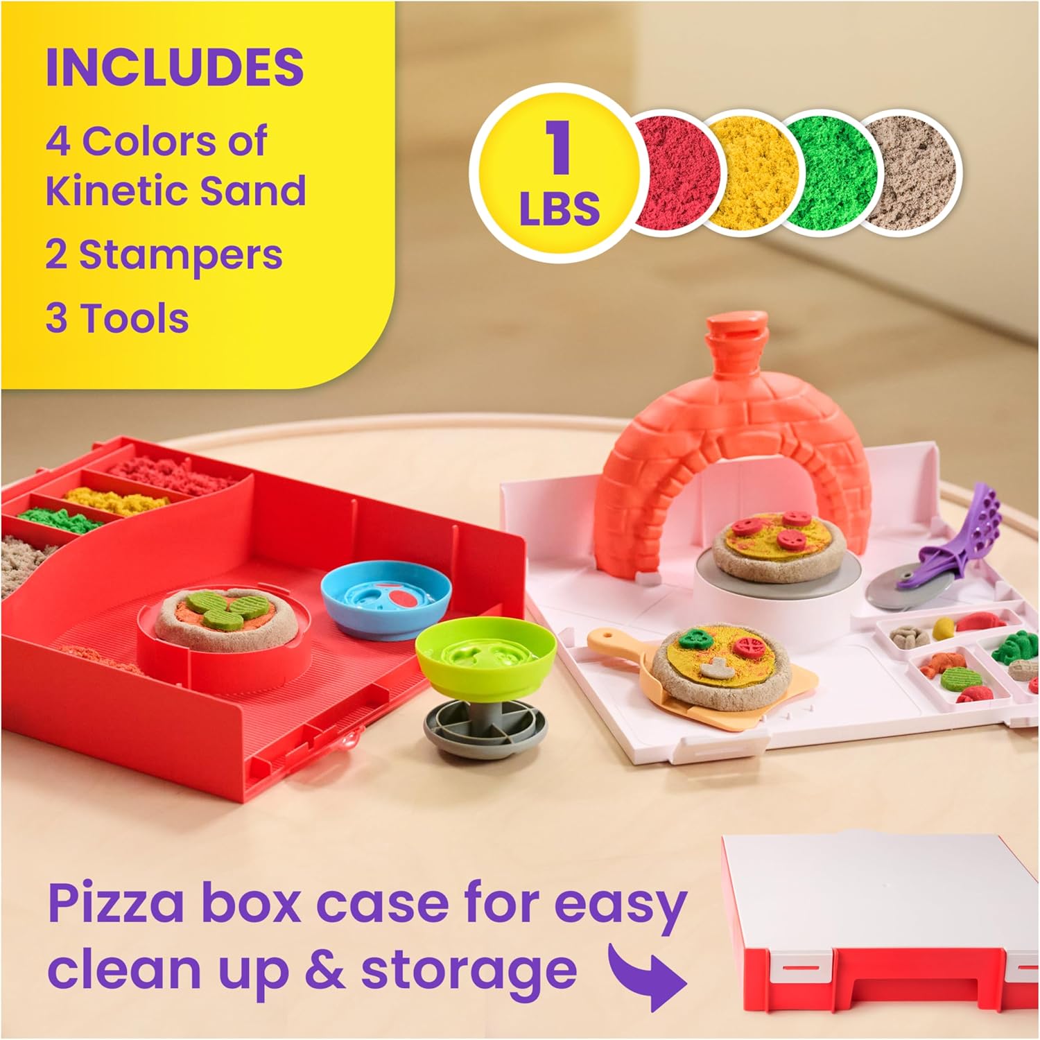 Kinetic Sand SquishPizza Playset, Moldable Play Sand Sensory Toys, Ages 5+
