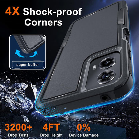 Case Compatible with Moto G 5G 2024, Full Body Heavy Duty Rugged Shockproof Protective Phone Cover with Lanyard Strap, Tempered Glass Screen Protector, Black Matte