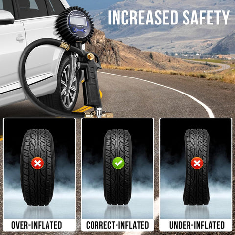 Digital Tire Pressure Gauge with Inflator, 3-250 PSI Air Compressor Accessories with Air Chuck Quick Connect Coupler, Car Attachments with Rubber Hose for Car, Truck, SUV, Cycle, RV
