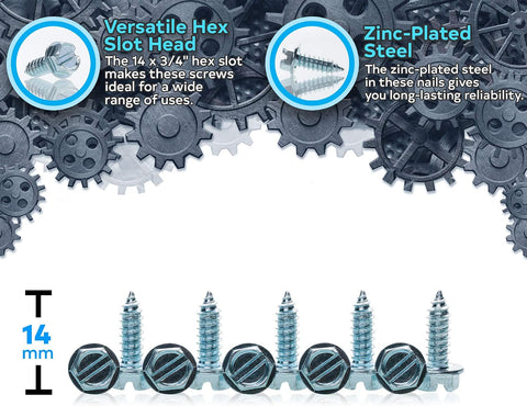 Au-ve-co 1000 Bulk Zinc Plated License Plate TAG Screws Hex Head Car Dealer Lot Self