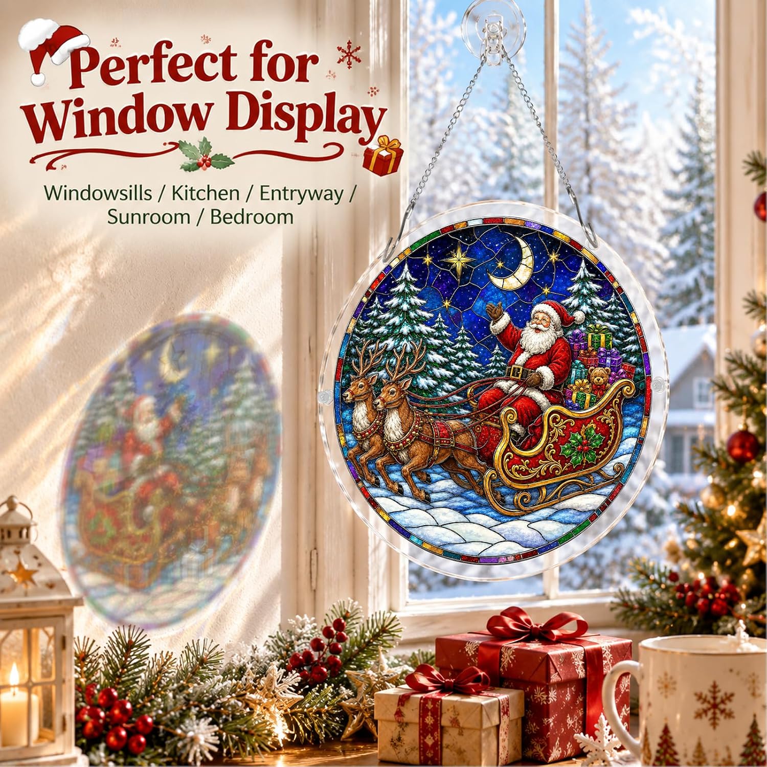 Santa Claus Acrylic Puzzle Suncatcher for DIY Window Decor 9.8"