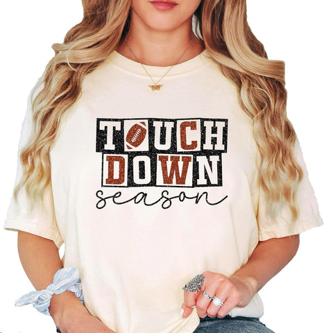 Touchdown Season Shirt for Women and Teens Cute Girly Checkered Fall Football Oversized Tee