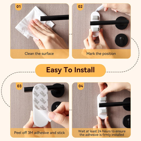 4 Pack Snap-On Door Lever Locks, Child Safety Door Handle Stopper for Baby, Autism Kids-Dual Lock System, No Tools Required Without Drilling (White-4Pack)