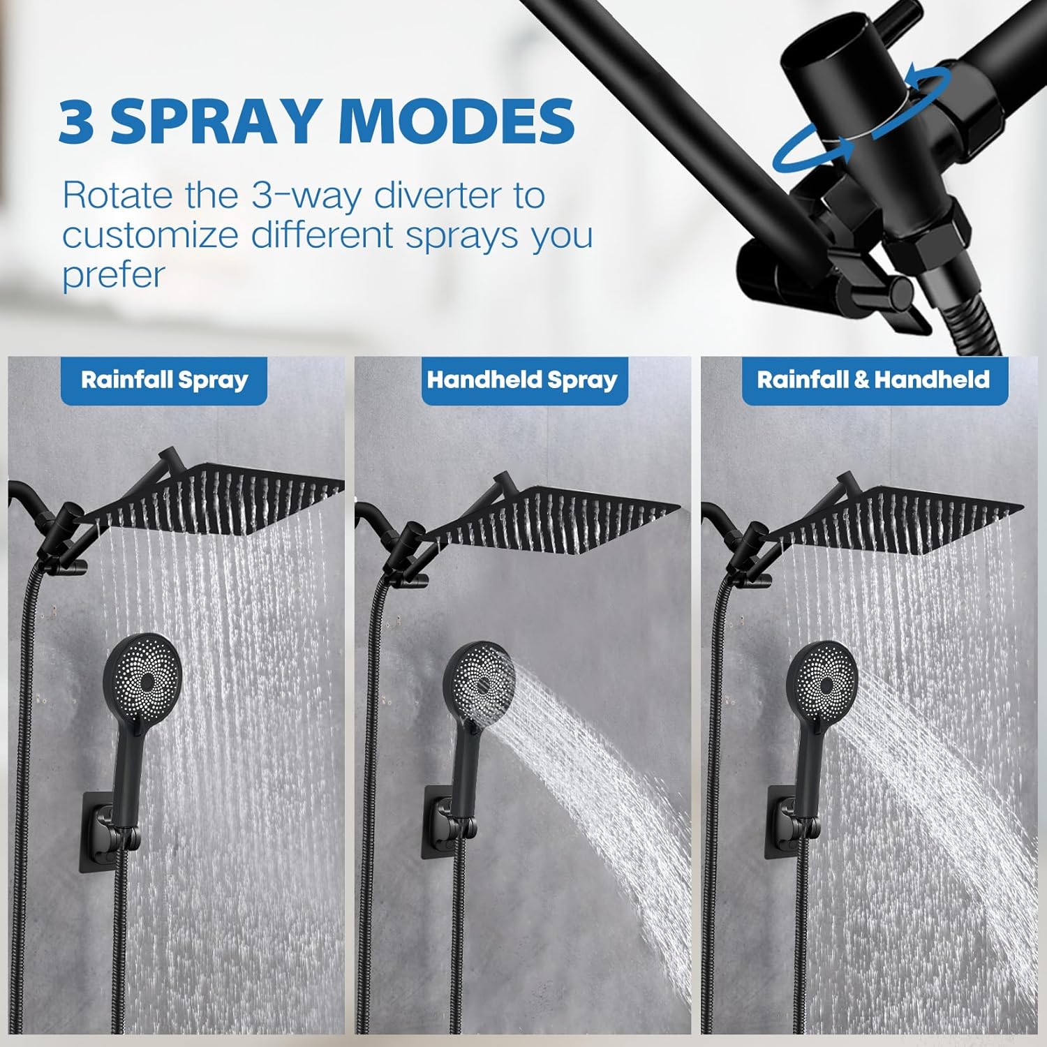 Shower Head,12" High Pressure Rainfall Shower Head with Handheld Dual Spray