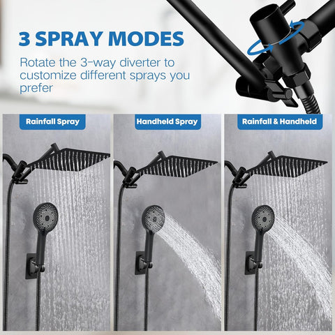 Shower Head,12" High Pressure Rainfall Shower Head with Handheld Dual Spray