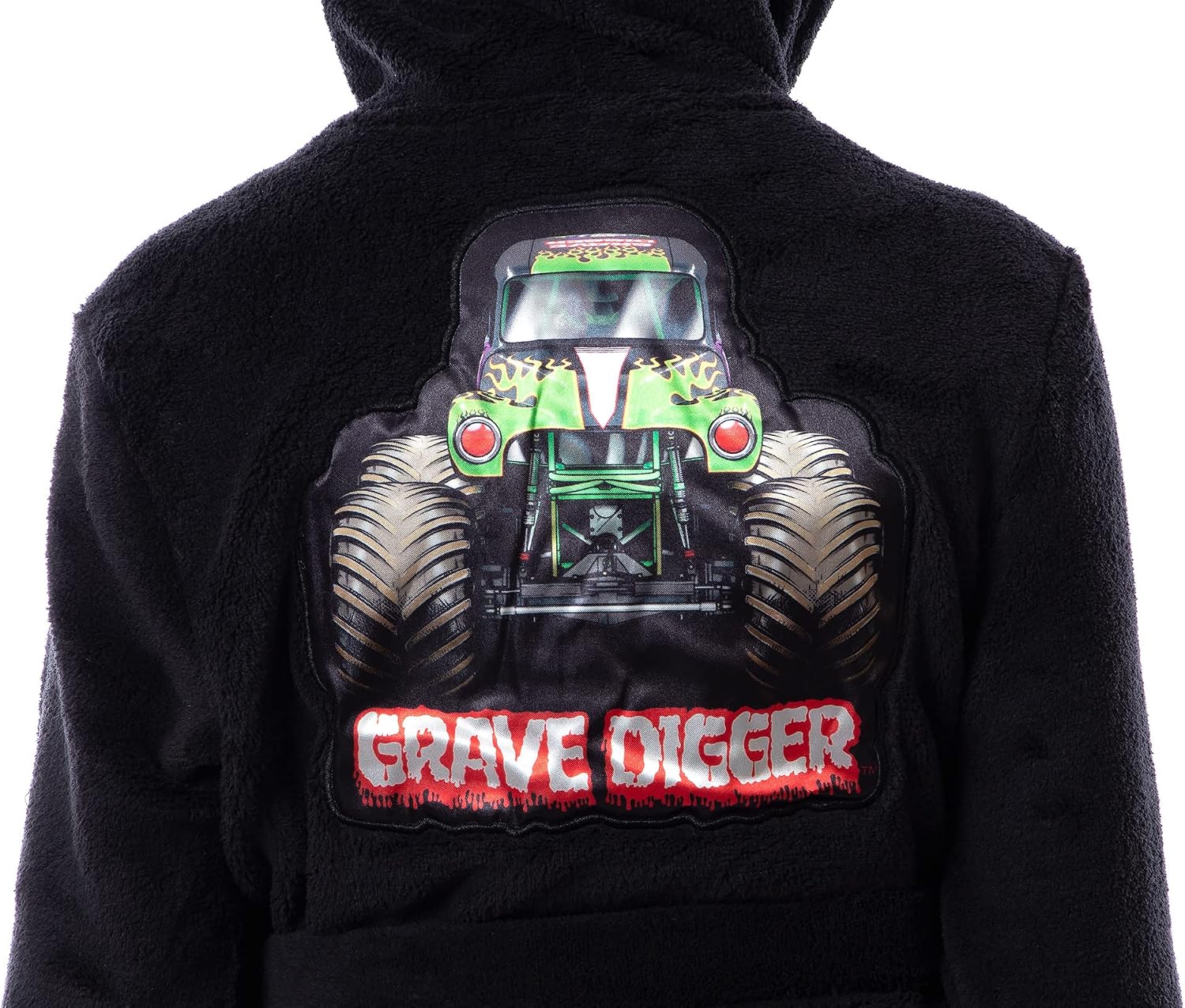 INTIMO Monster Jam Robe Toy Trucks Boys' Grave Digger Fleece Plush Hooded Bathrobe