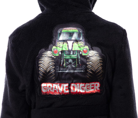 INTIMO Monster Jam Robe Toy Trucks Boys' Grave Digger Fleece Plush Hooded Bathrobe