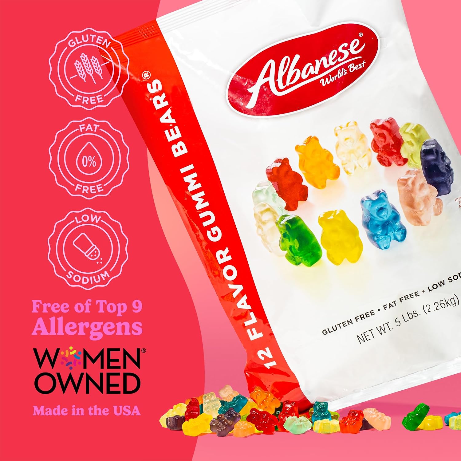 Albanese World's Best 12 Flavor Gummi Bears | 5lbs of Fruit Bulk Candy