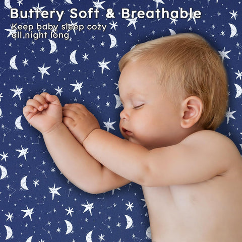 2-pk Crib Sheets for Boys Girls Neutral 52x28 (Blue Grey+Star)