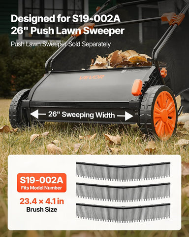 VEVOR 3 Packs Lawn Sweeper Brush Replacement, Compatible with VEVOR 26 in Lawn & Leaf Collector Sweepers, Yard Sweeper Brush Paddle with Durable V-Shaped Bristles for Easy Grass Leaf Cleanup
