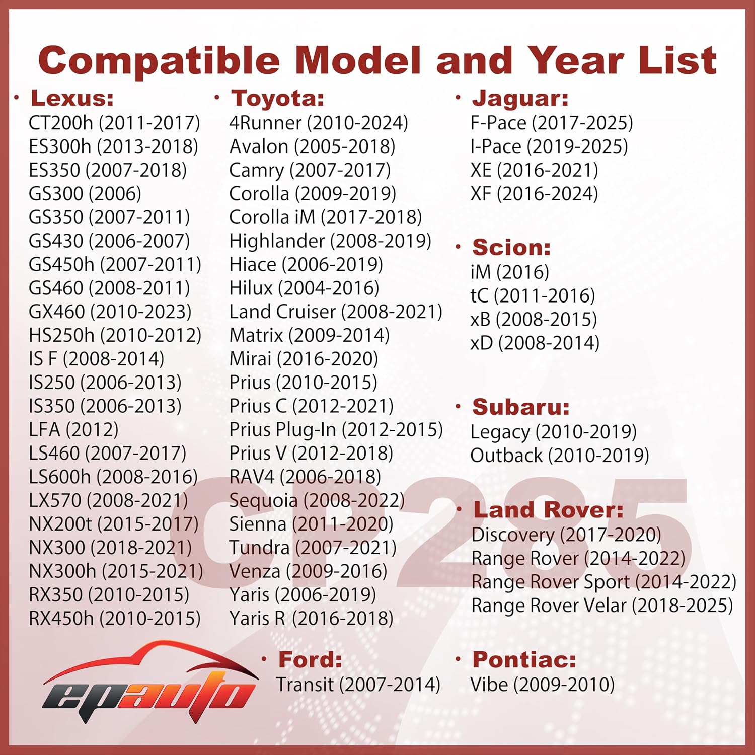 EPAuto CP285 (CF10285) Premium Cabin Air Filter includes Activated Carbon