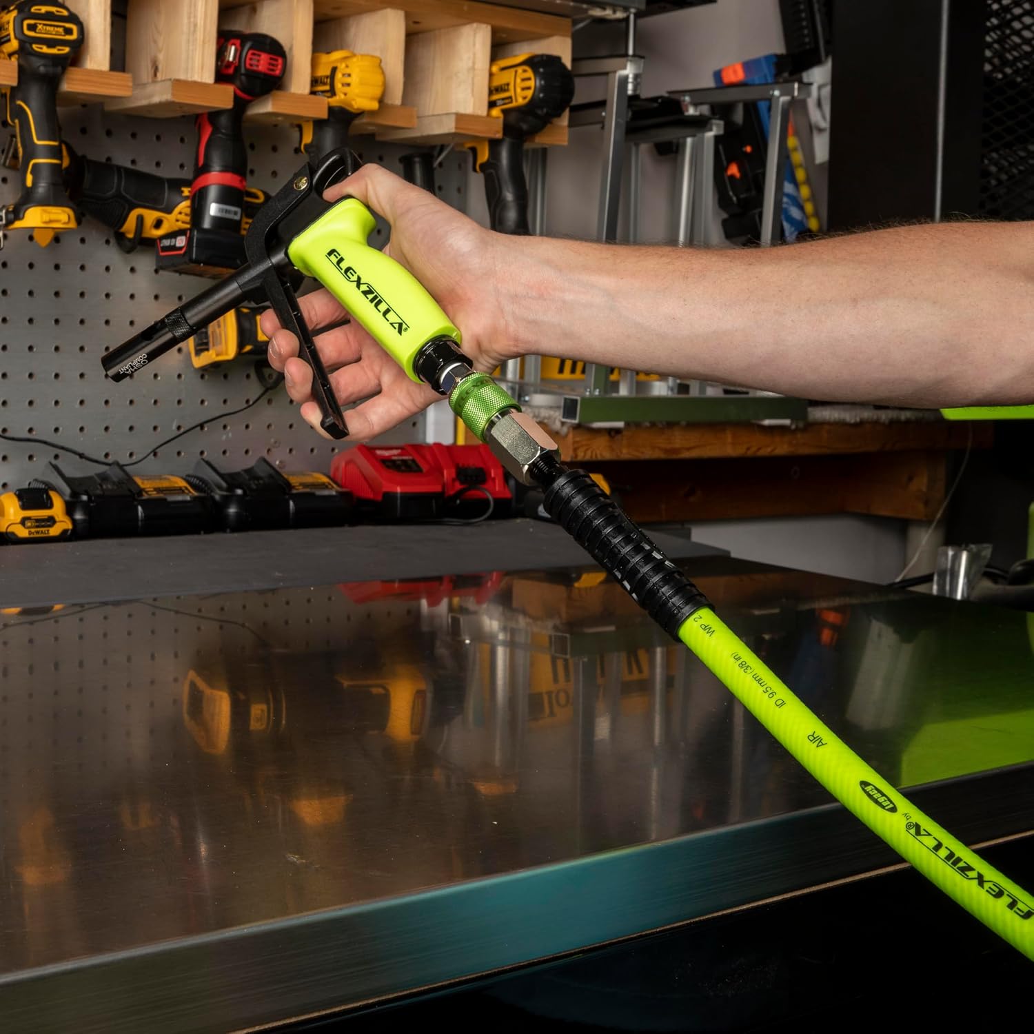 Flexzilla Air Compressor Hose, 1/4 in. x 50 ft., 1/4 in. MNPT Fittings, No-Kink, All Weather, Lightweight, Premium Hybrid Polymer, 300 PSI, ZillaGreen