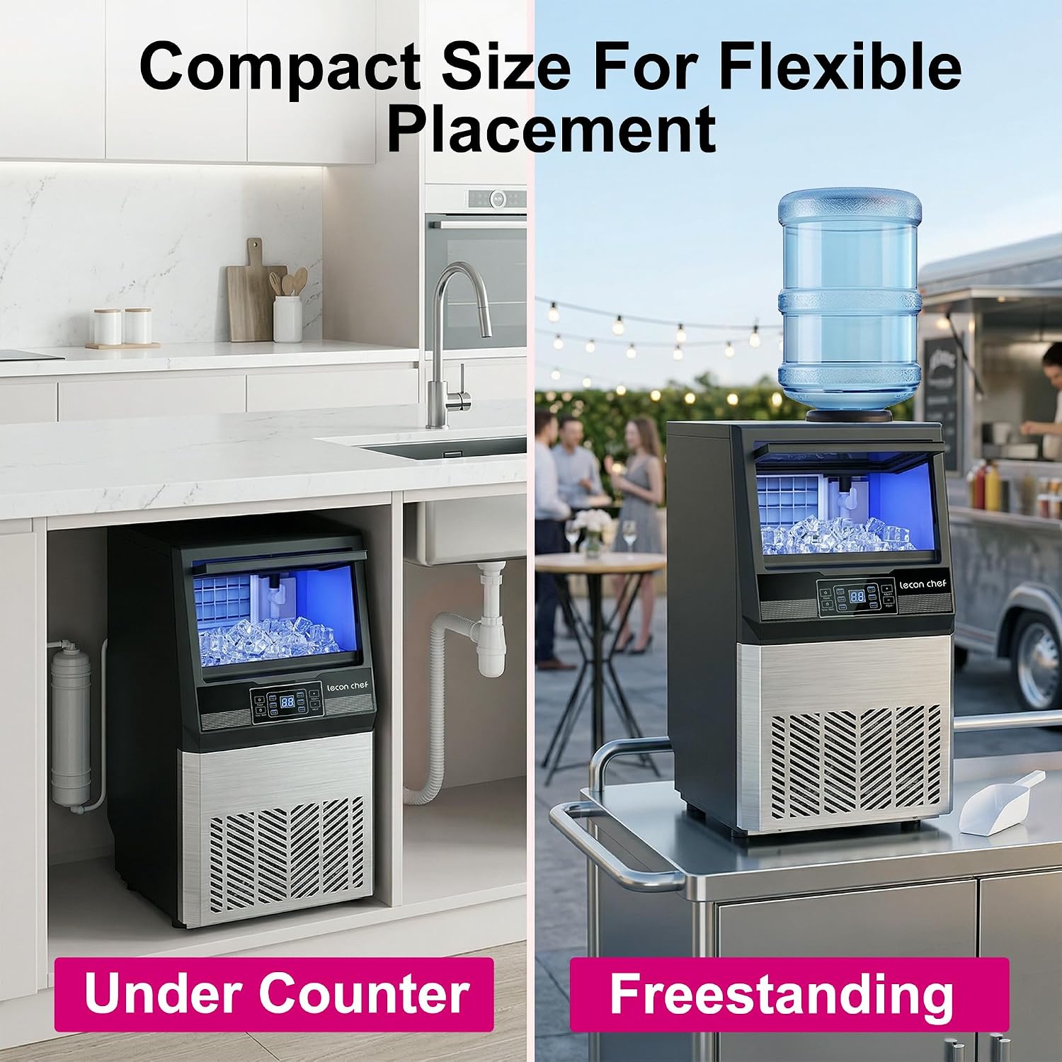 Commercial Ice Maker Machine 80Lbs/24H Dual Water Inlet Silver