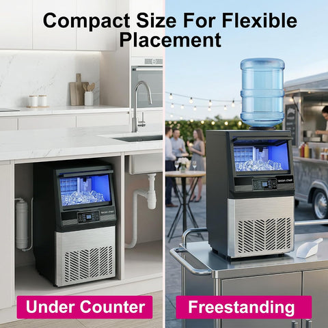 Commercial Ice Maker Machine 80Lbs/24H Dual Water Inlet Silver