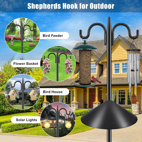 Gtongoko 92 Inch Double Hook Bird Feeder Pole with 19 Inch Squirrel Baffle