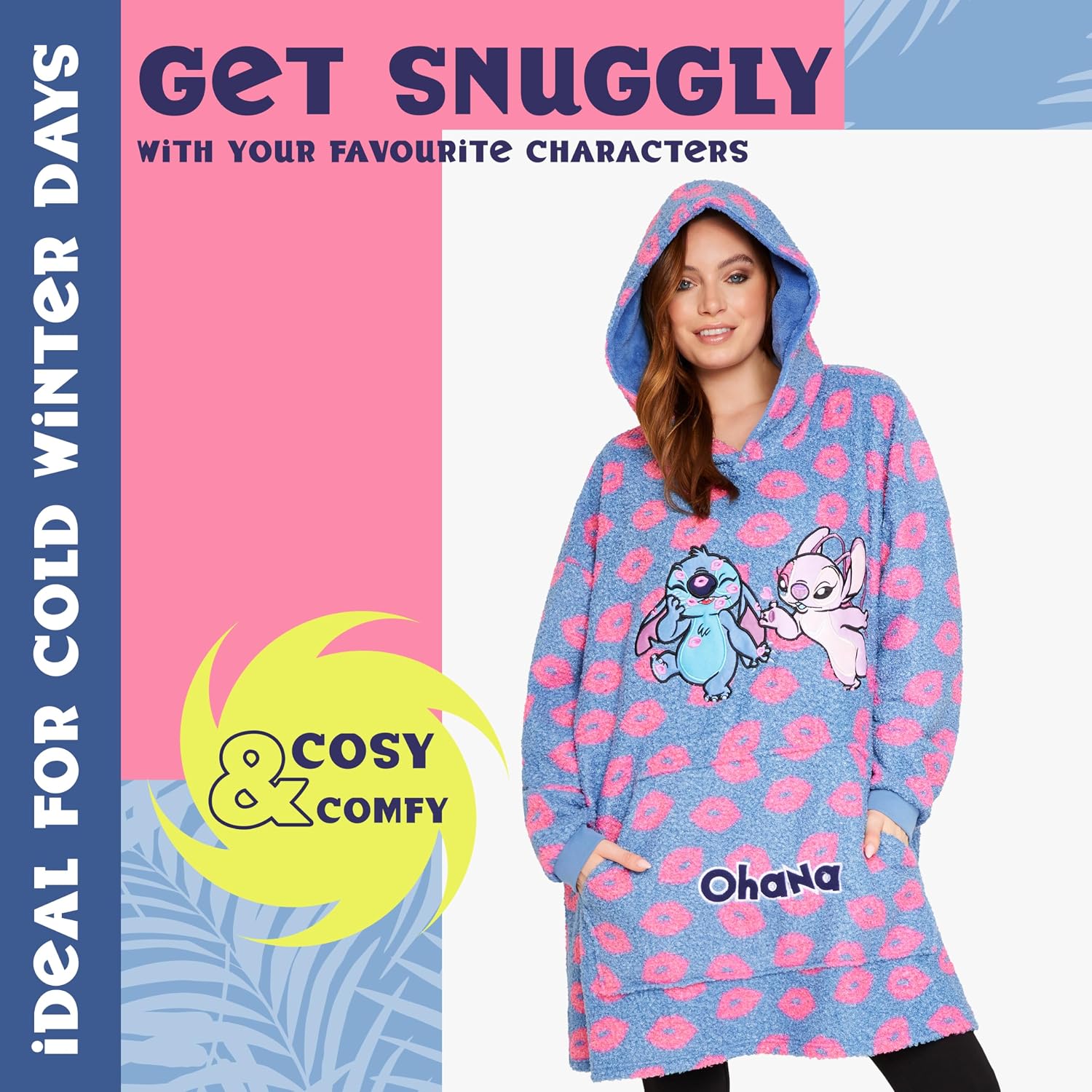 Disney Fleece Hoodie for Adults and Teenagers Oversized Hooded Poncho One Size - Stitch Gifts