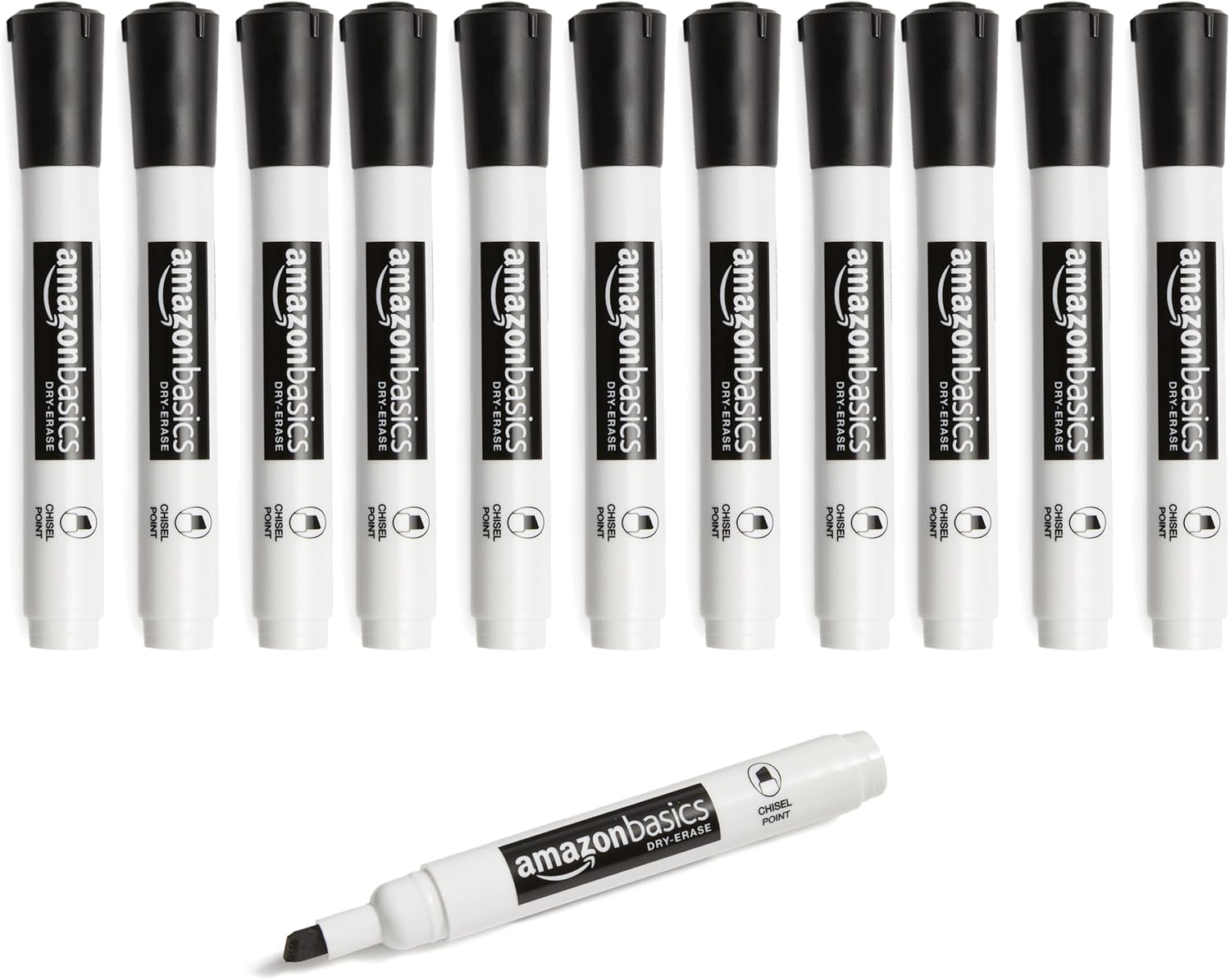 Amazon Basics Lowe-Odor Dry Erase Whiteboard Markers, Chisel Tip, Quick-Dry, Black, 12-Pack