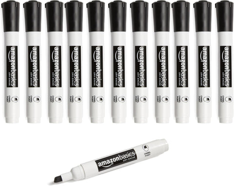 Amazon Basics Lowe-Odor Dry Erase Whiteboard Markers, Chisel Tip, Quick-Dry, Black, 12-Pack