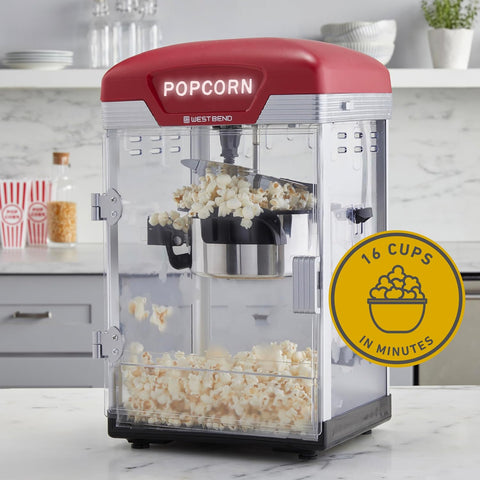 West Bend Theater Crazy Popcorn Machine, Nonstick Kettle, 4 Qt., Red