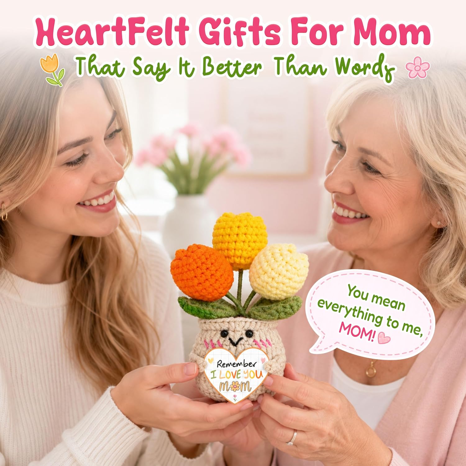 OASSIE Mom Gifts from Daughters Sons - Emotional Support Crochet Tulip