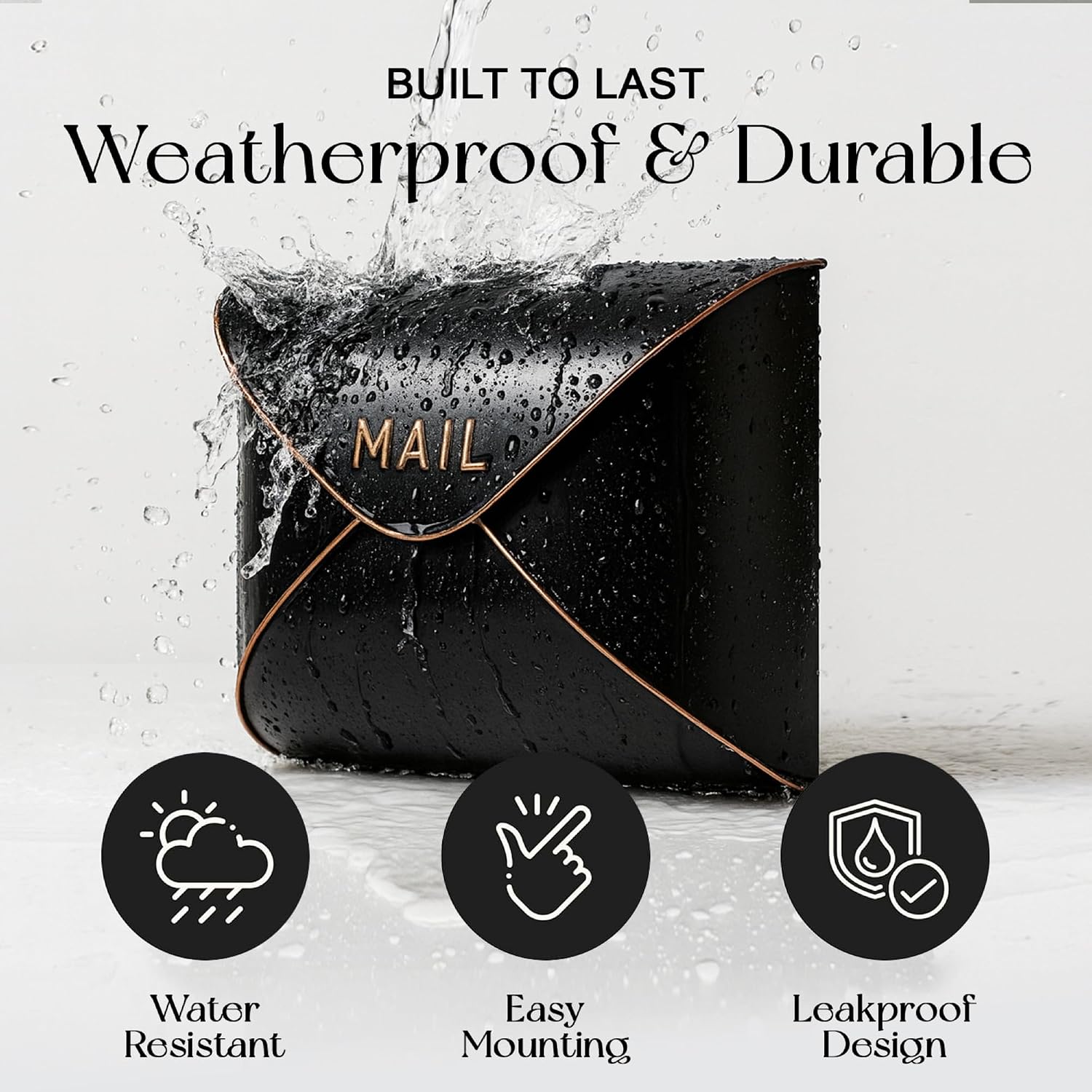 NACH Black Mailbox Wall Mount, 12.5 x 5 x 10 inch Wall Mount Mailboxes for Outside, Waterproof Mailboxes for Outside - Envelope Mailbox