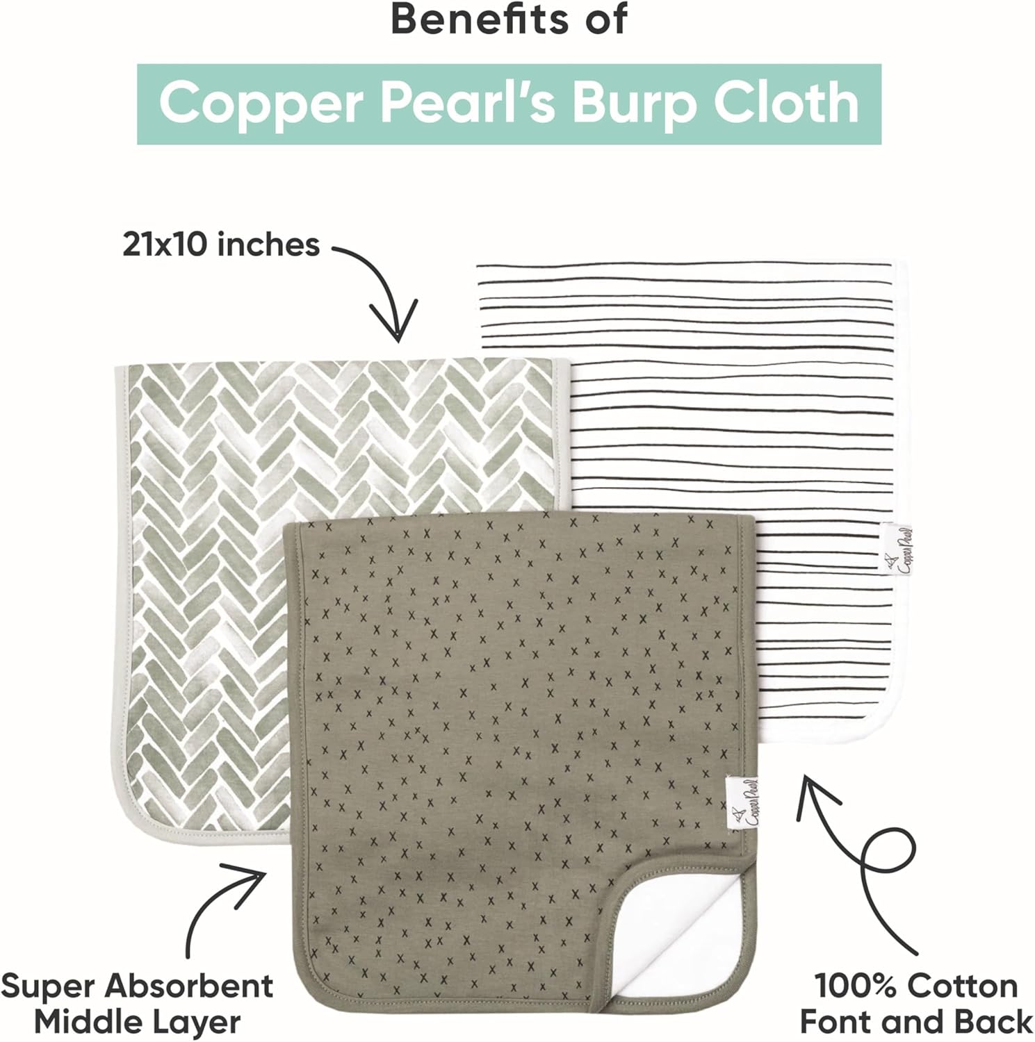Copper Pearl Premium Baby Burp Cloths - 3-Pack Large Cotton Burp Cloths, Extra Soft Spit Up Rags with 3 Absorbent Layers, Perfect for Baby Boy and Baby Girl Gifts (21" x 10" Size, Autumn Set)