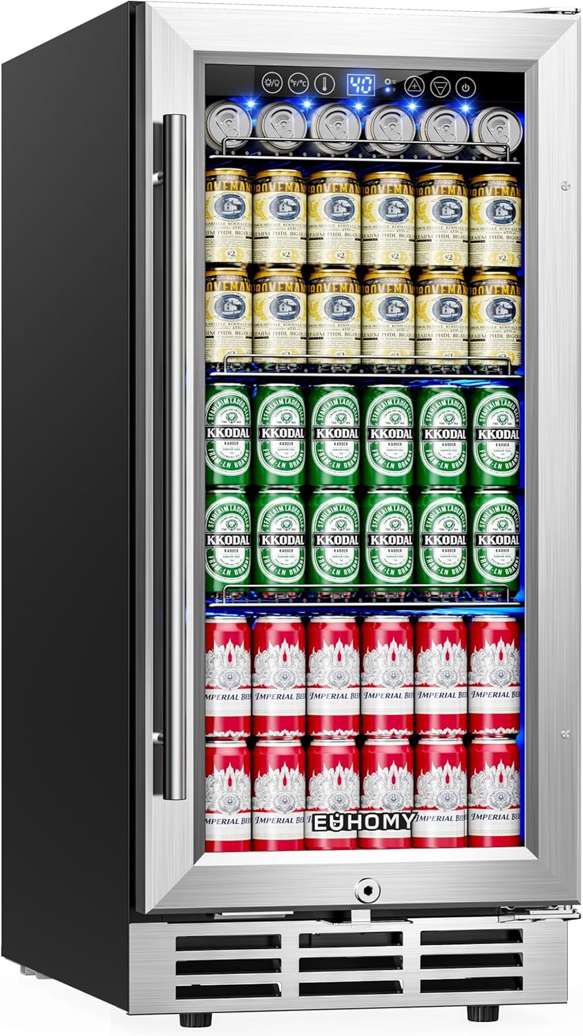 EUHOMY 15 Inch Beverage Refrigerator, 127 Can Under Counter Refrigerator