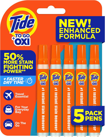 Tide Stain Remover for Clothes, Tide To Go Pen, Instant Stain & Spot Remover for Clothes, Travel & Pocket Size, 5 Count (Pack of 1) (Packaging May Vary)