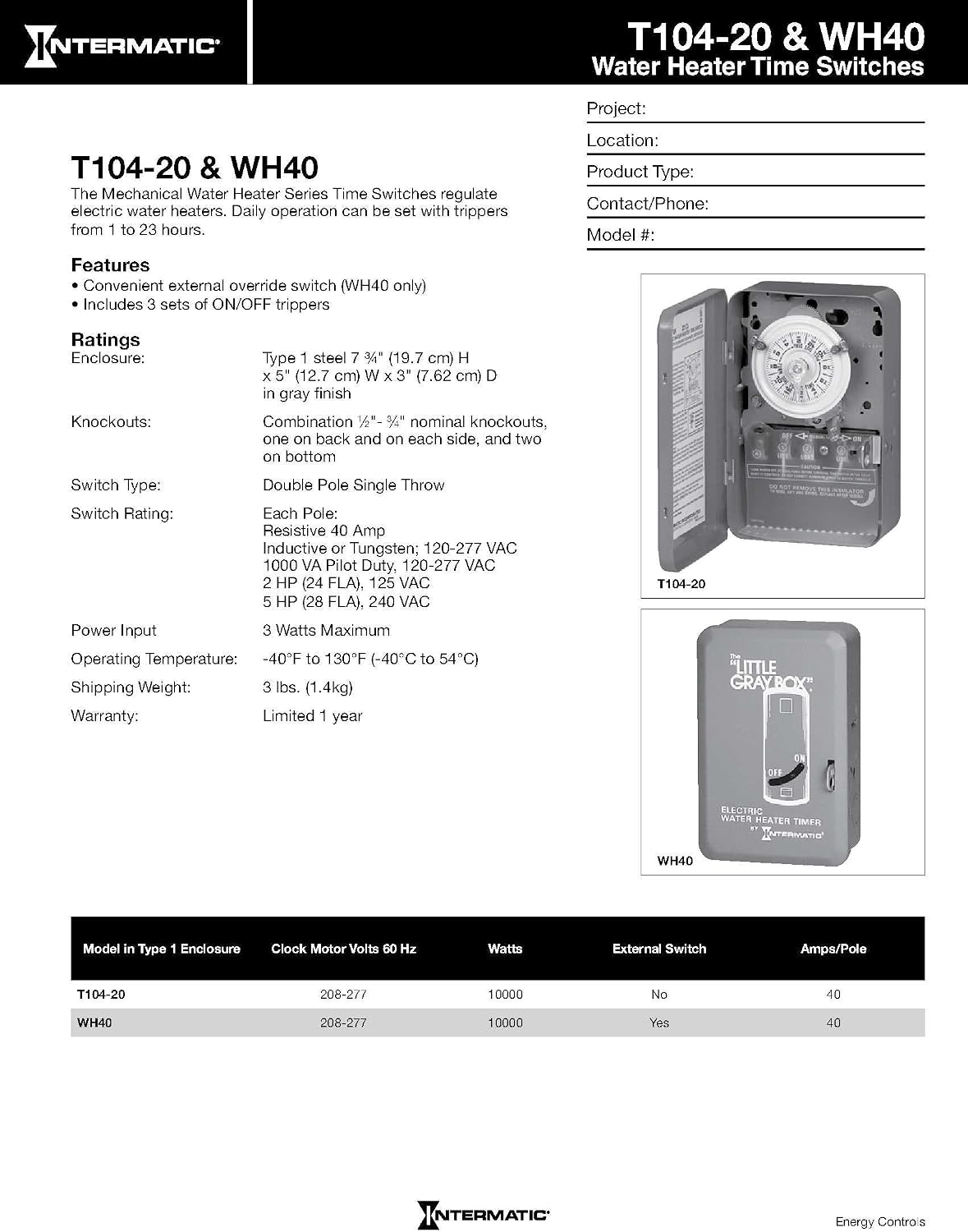 Intermatic WH40 Electric Water Heater Timer, Gray