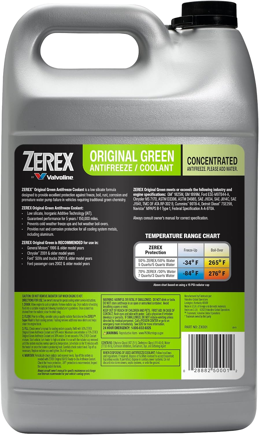 Zerex Original Green Low Silicate Concentrate Antifreeze/Coolant 1 GA, 128 Fl Oz (Pack of 1)