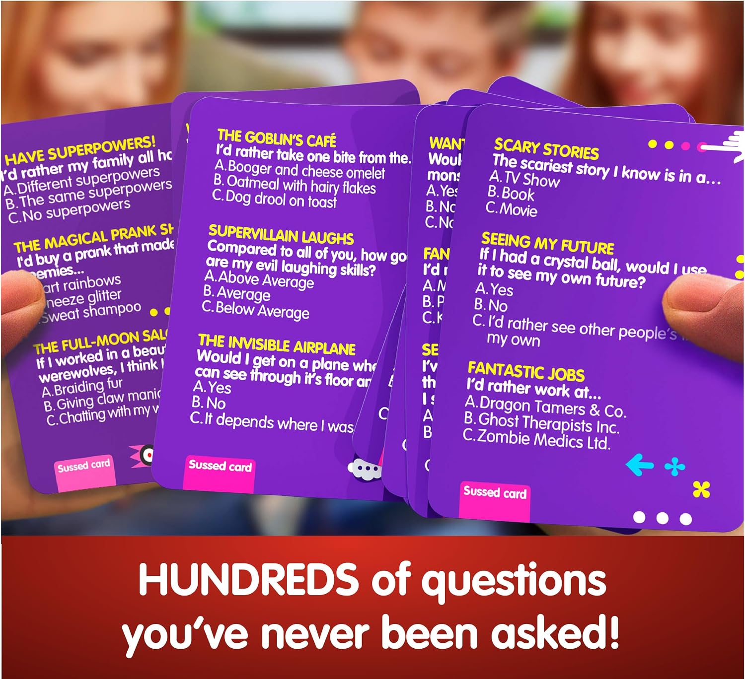 SUSSED Wacky ‘What Would You Do?’ Fantasy Card Game - Fun for Girls, Boys & Tweens - for Kids Ages 8 and Up, 2-8 Players, 15-30 Min Playtime - Purple Deck: Dragons, Space & Magic