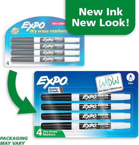 EXPO Low Odor Dry Erase Markers, Fine Tip, Black, 4 Count - Home Organization, Study Supplies